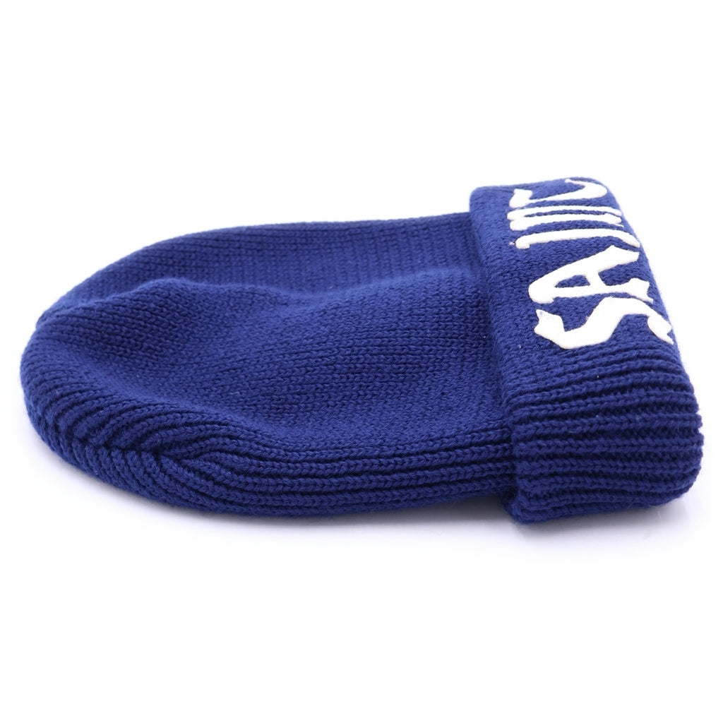 SAINT MICHAEL(セントマイケル) 26SS KNIT CAP SAINT フロントロゴ レザーパッチデザイン ニットキャップ 帽子 ネイビー SM-YS1-0000-0083