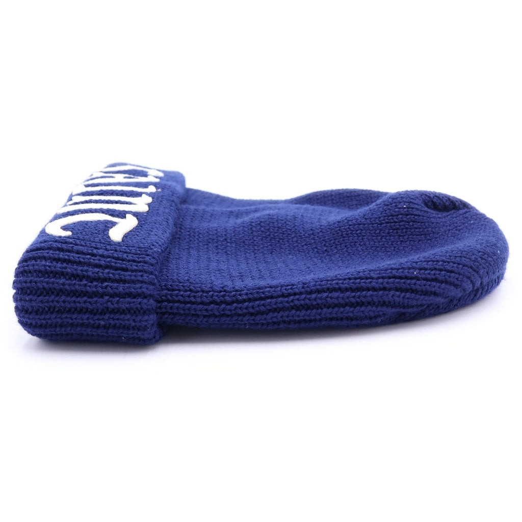 SAINT MICHAEL(セントマイケル) 26SS KNIT CAP SAINT フロントロゴ レザーパッチデザイン ニットキャップ 帽子 ネイビー SM-YS1-0000-0083