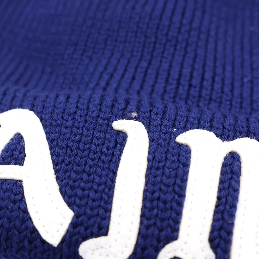 SAINT MICHAEL(セントマイケル) 26SS KNIT CAP SAINT フロントロゴ レザーパッチデザイン ニットキャップ 帽子 ネイビー SM-YS1-0000-0083