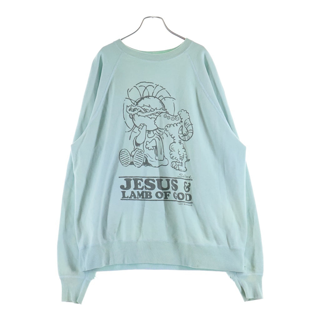 SAINT MICHAEL(セントマイケル) 23AW JESUS CREWNECK ジーザス クルーネックスウェットトレーナー ライトブルー SM-A23-0000-024