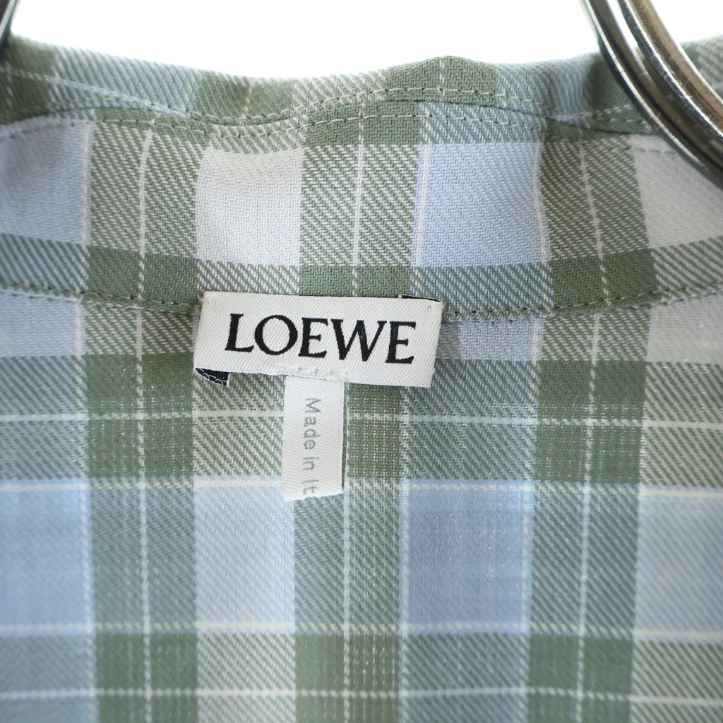 LOEWE(ロエベ) 25AW アナグラム チェック柄 ボタンアップ オープンカラー ボウリング半袖シャツ ブルー H526Y05WF0