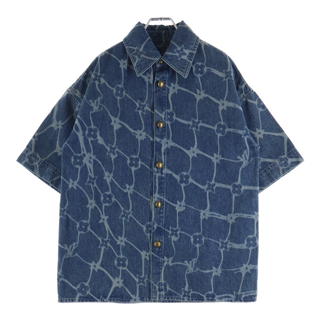 LOUIS VUITTON(ルイヴィトン) 24AW MONOGRAM SHORT DENIM SHIRT モノグラムプリント ウォッシュド加工 半袖デニムシャツ インディゴ RM242MM KOE HRS24W