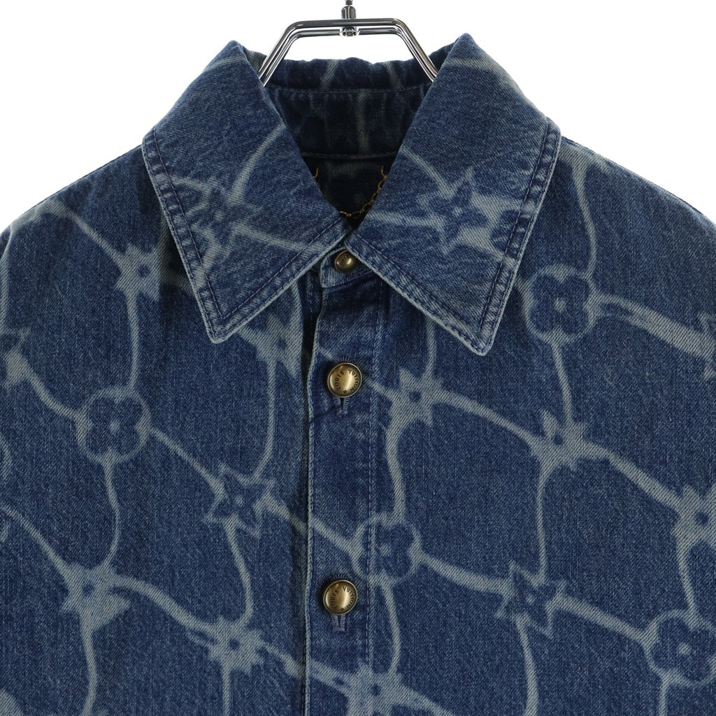 LOUIS VUITTON(ルイヴィトン) 24AW MONOGRAM SHORT DENIM SHIRT モノグラムプリント ウォッシュド加工 半袖デニムシャツ インディゴ RM242MM KOE HRS24W