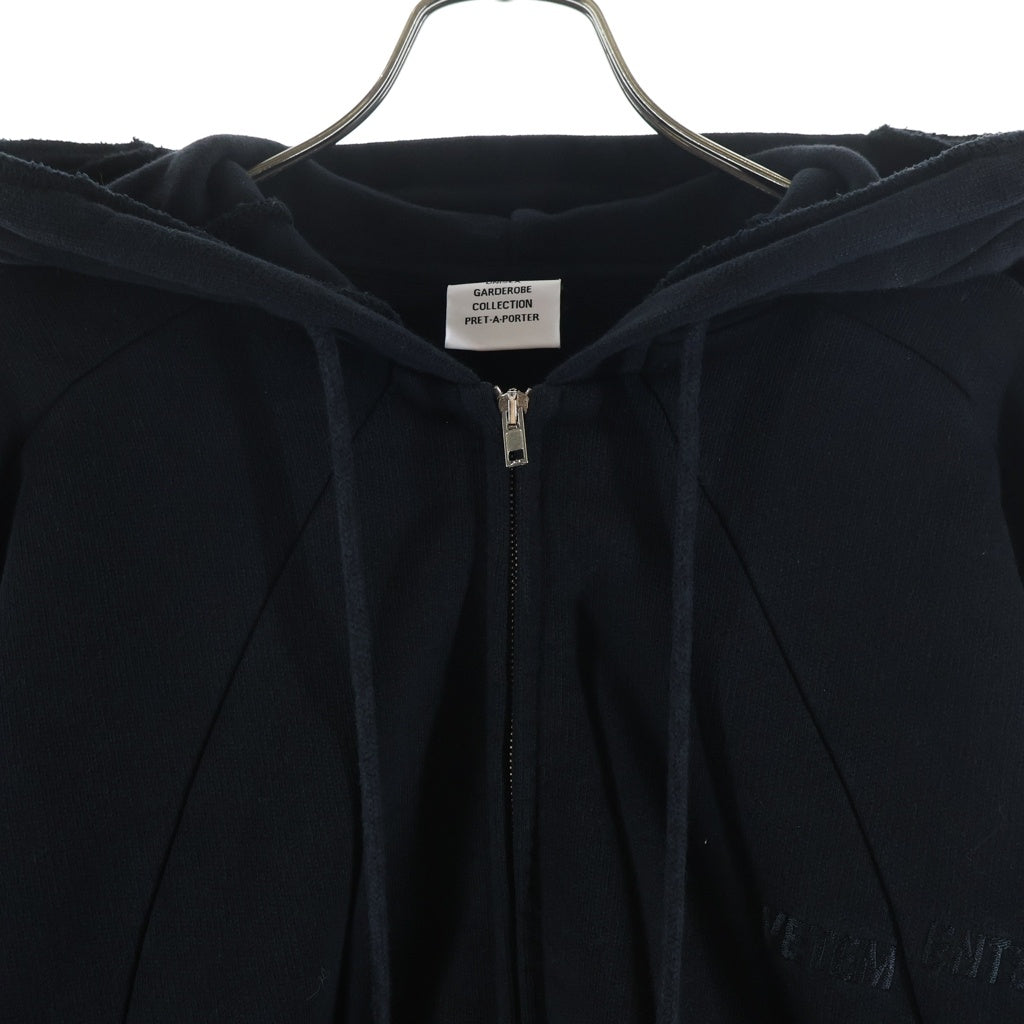 VETEMENTS(ヴェトモン) 23SS BLACKOUT CUT UP HOODIE ブラックアウト カットアップ ドッキング加工 ジップアップパーカー フーディー ブラック UA65HD413B
