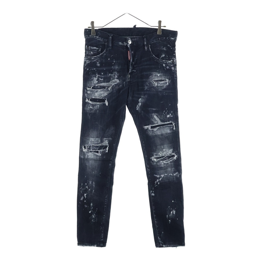 DSQUARED2(ディースクエアード) SKATER JEAN スケータージーン ウォッシュ加工 ペイント加工 ボタンフライ スキニーデニムパンツ ブラック S74LB1325 S30503