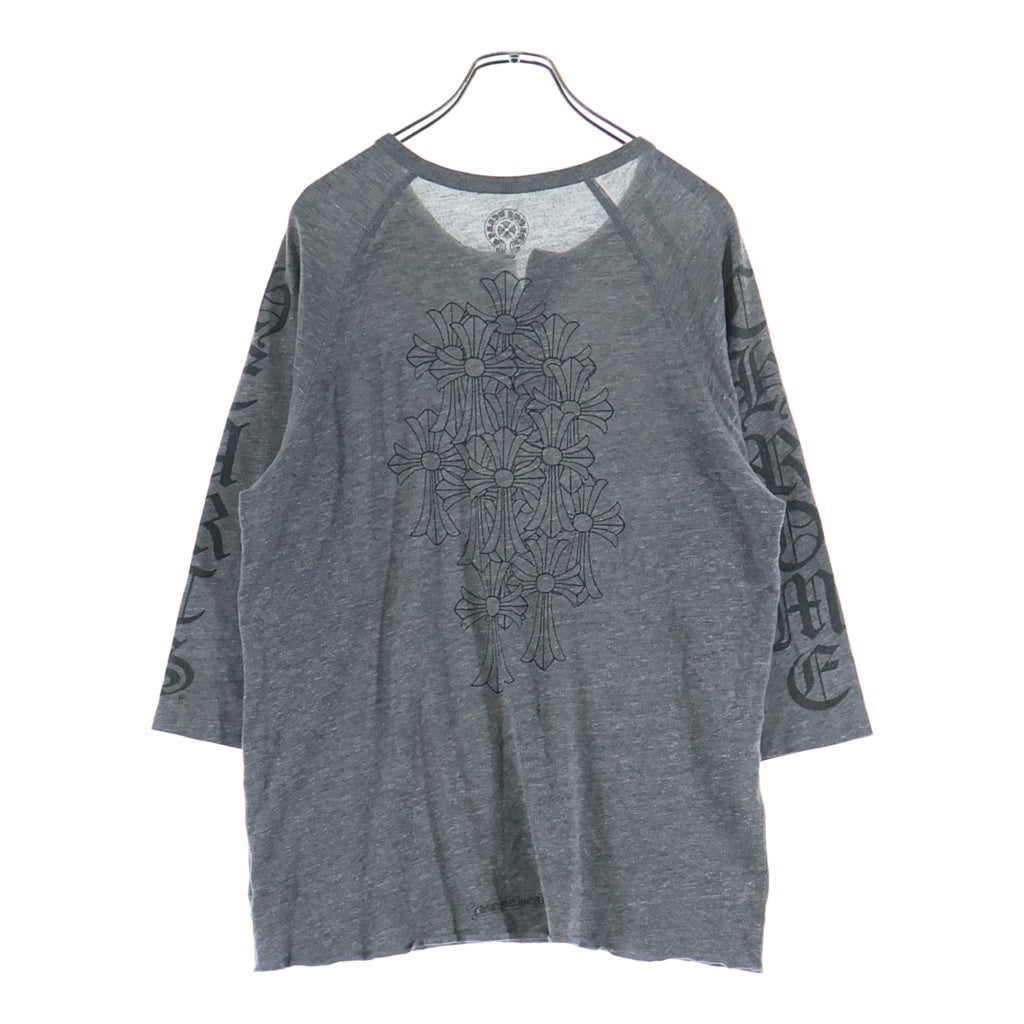 CHROME HEARTS(クロムハーツ) OLD CH CEMETARY CROSS L/S TEE セメタリークロス 両面プリント コットン ヘンリーネック 七分袖Tシャツ 長袖カットソー