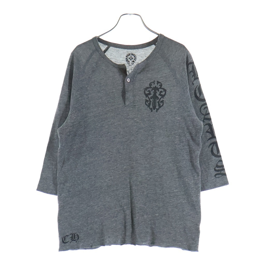 CHROME HEARTS(クロムハーツ) OLD CH CEMETARY CROSS L/S TEE セメタリークロス 両面プリント コットン ヘンリーネック 七分袖Tシャツ 長袖カットソー