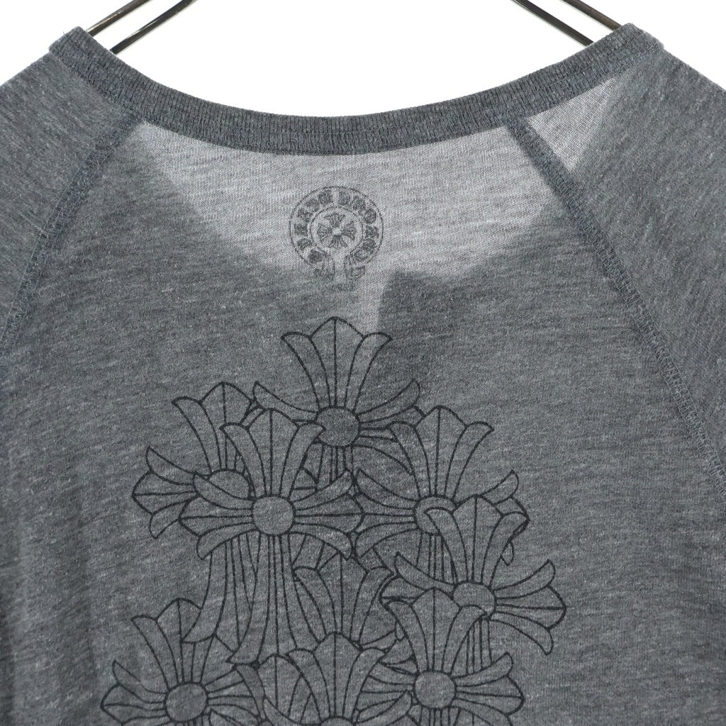 CHROME HEARTS(クロムハーツ) OLD CH CEMETARY CROSS L/S TEE セメタリークロス 両面プリント コットン ヘンリーネック 七分袖Tシャツ 長袖カットソー