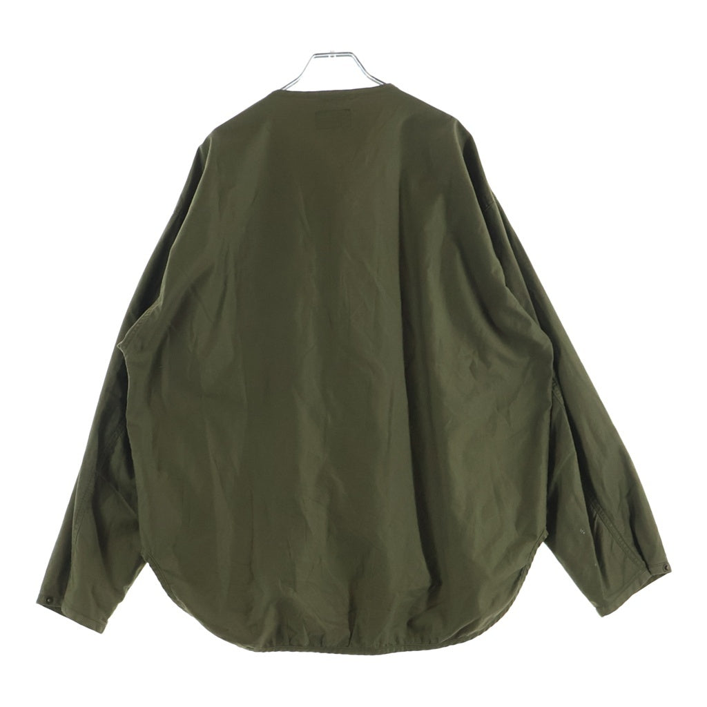 DESCENDANT(ディセンダント) 20AW REMNANTS SATIN LS SHIRT サテン ノーカラー長袖シャツ カーキ
