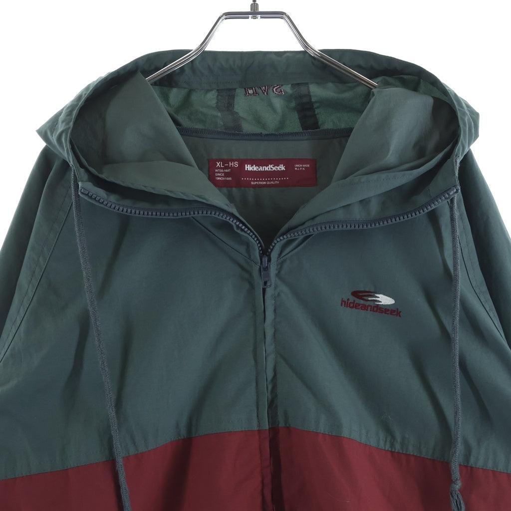 Hideandseek(ハイドアンドシーク) 23SS Nylon Zip Jacket ナイロンジップ フーデッドジャケット グリーン/レッド HJ-010123