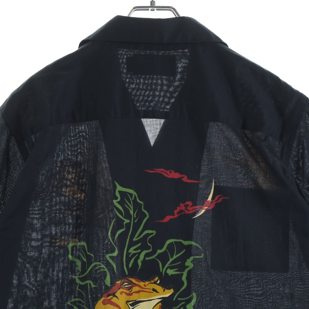ROTAR(ローター) 鳥獣戯画 プリント コットン オープンカラー半袖シャツ ブラック 29201