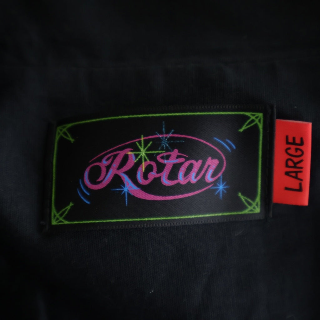 ROTAR(ローター) 鳥獣戯画 プリント コットン オープンカラー半袖シャツ ブラック 29201