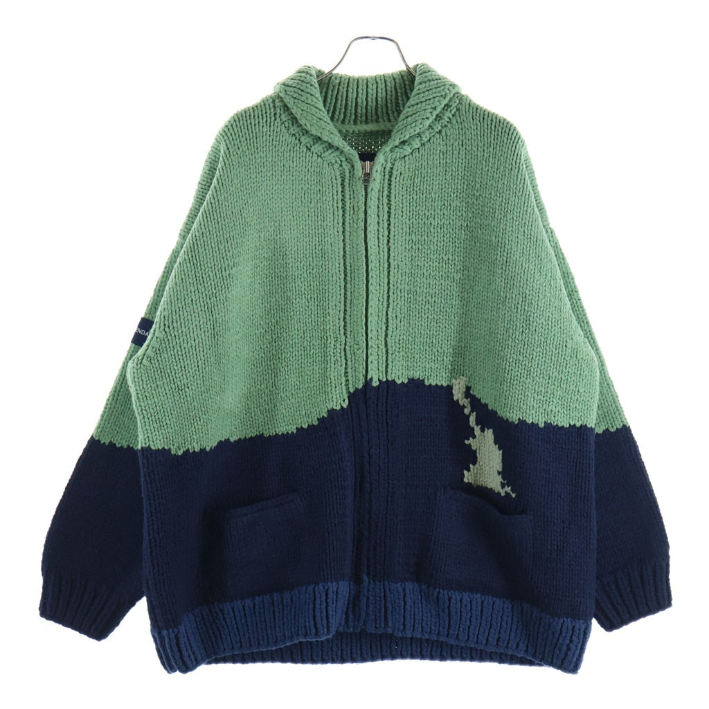 DESCENDANT(ディセンダント) 24AW DAWN COWICHAN SWEATER ダウンカウチンニット ジップアップセーター グリーン/ネイビー
