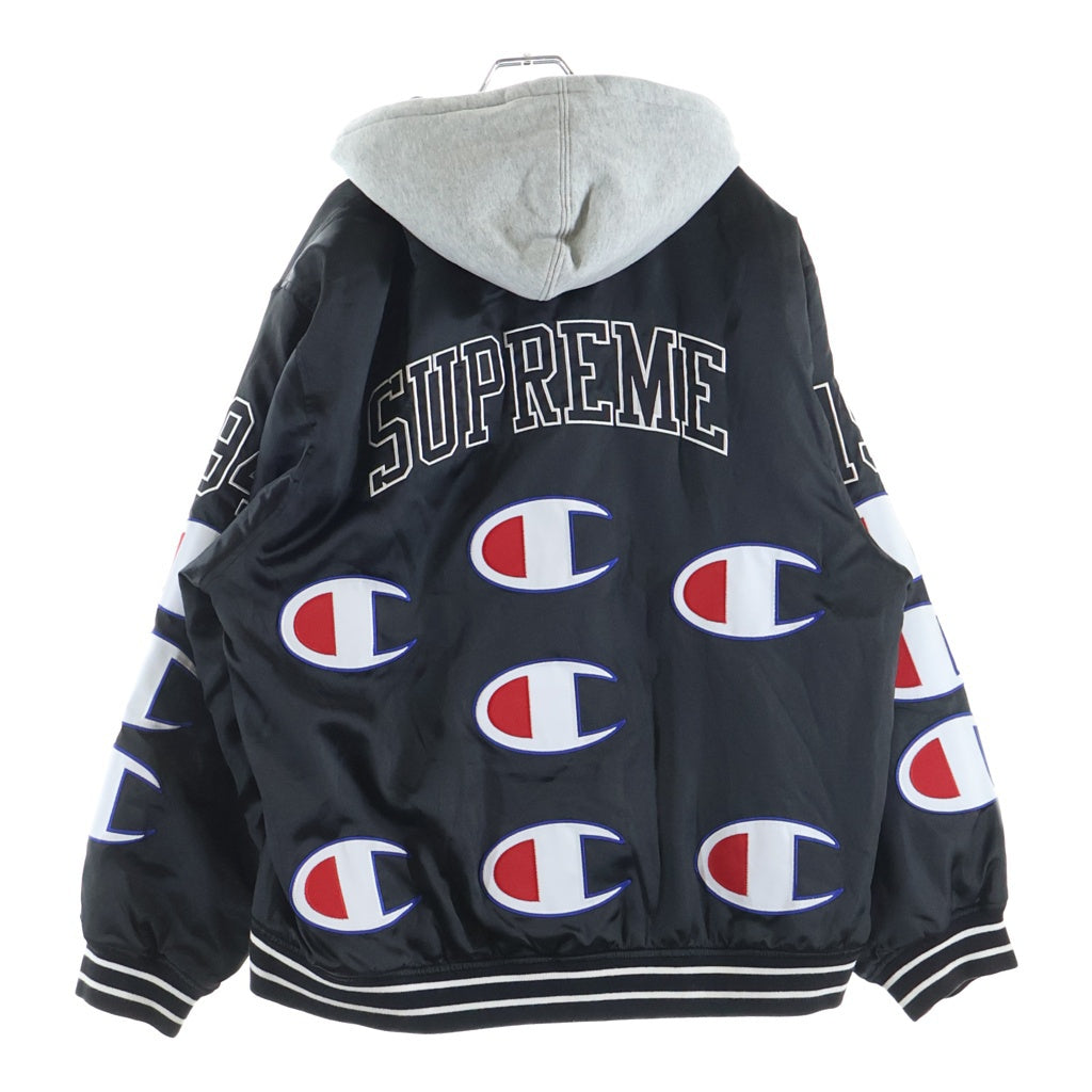 SUPREME(シュプリーム) 18AW ×CHAMPION Hooded Satin Varsity Jacket チャンピオン フーデッドサテン バーシティージャケット ブラック