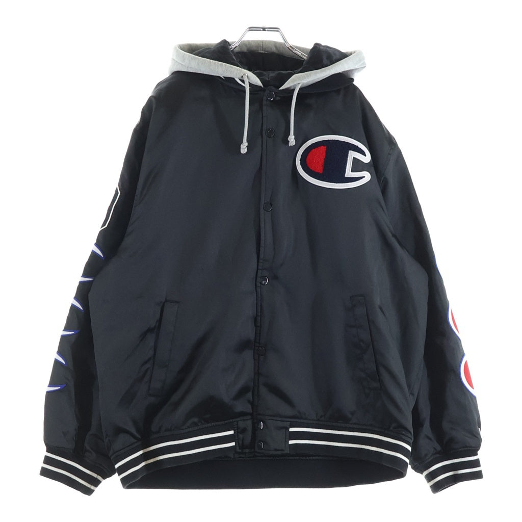 SUPREME(シュプリーム) 18AW ×CHAMPION Hooded Satin Varsity Jacket チャンピオン フーデッドサテン バーシティージャケット ブラック