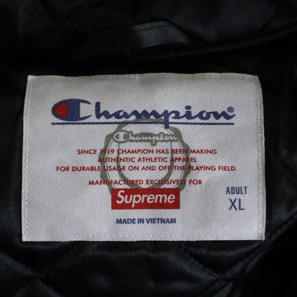 SUPREME(シュプリーム) 18AW ×CHAMPION Hooded Satin Varsity Jacket チャンピオン フーデッドサテン バーシティージャケット ブラック