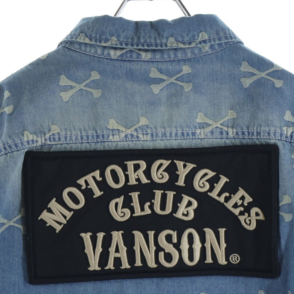 VANSON(バンソン) クロスボーン 総柄 ジャガード デニム長袖シャツ インディゴ