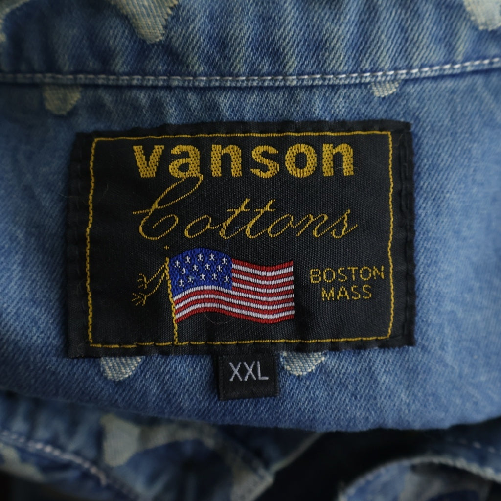 VANSON(バンソン) クロスボーン 総柄 ジャガード デニム長袖シャツ インディゴ