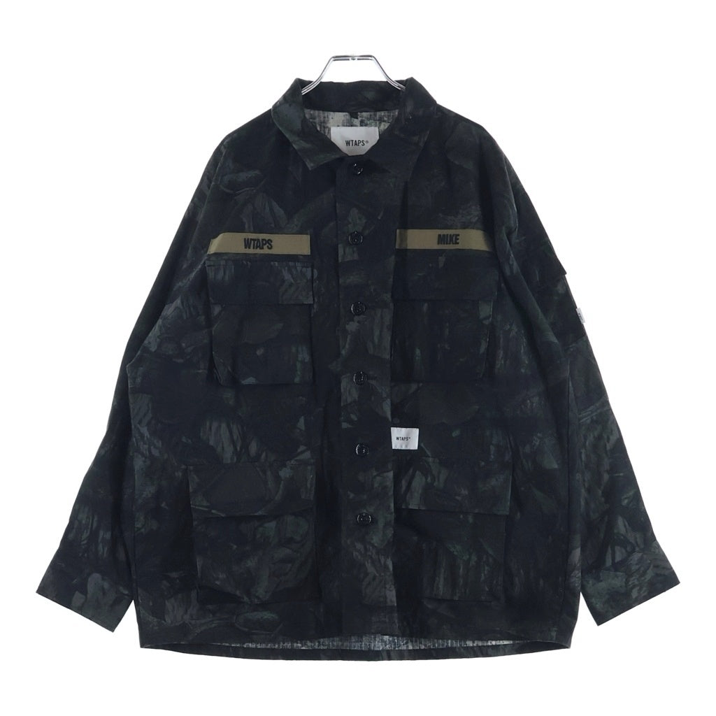 WTAPS(ダブルタップス) 19AW JUNGLE LS SHIRT ジャングル 総柄カモプリント マルチポケット シャツジャケット ブラック 192WVDT-SHM01S