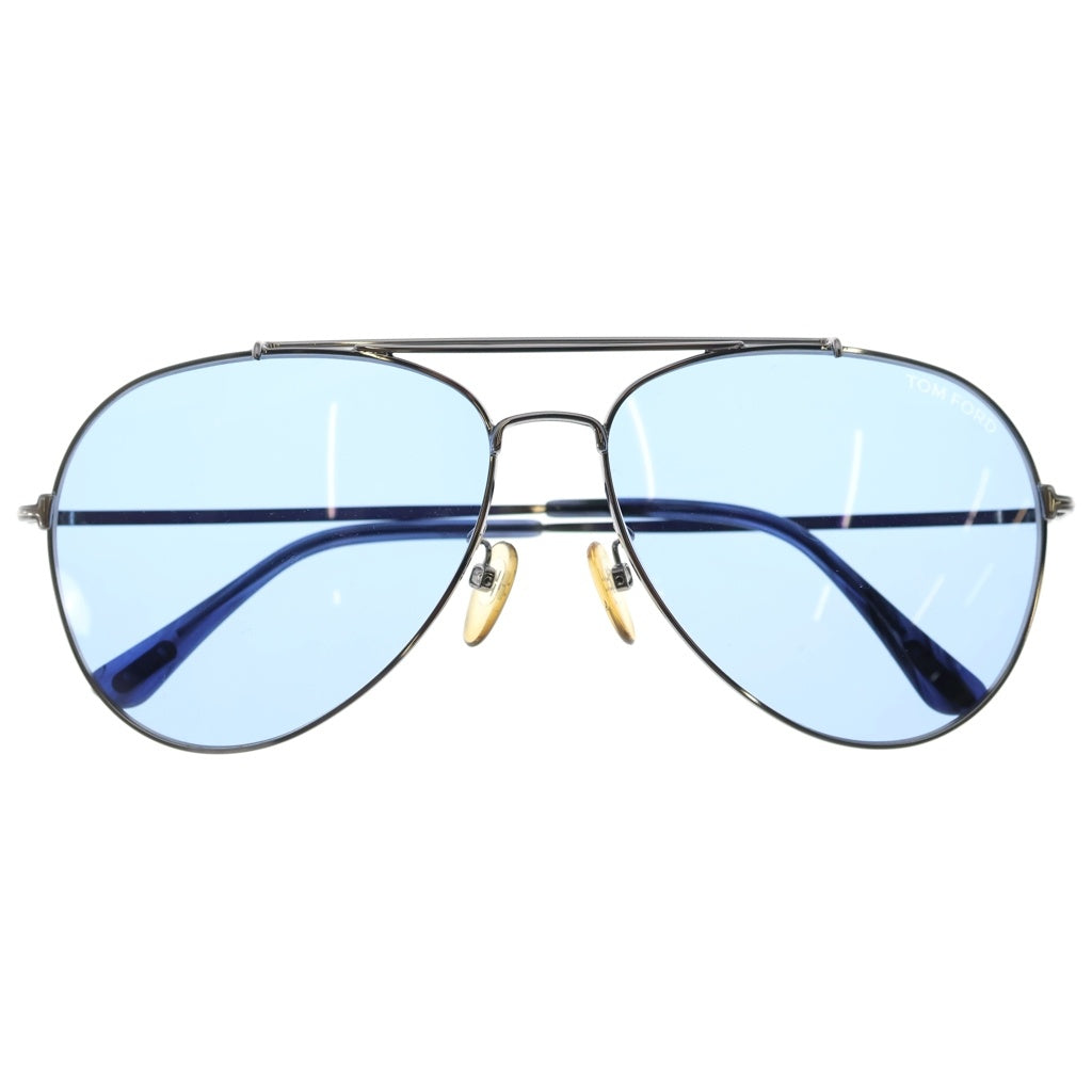 TOM FORD(トムフォード) ティアドロップ メタルフレーム ダブルブリッジ クリングスタイプ アイウェア サングラス 眼鏡 シルバー/ブルー/ブラック TF497-K