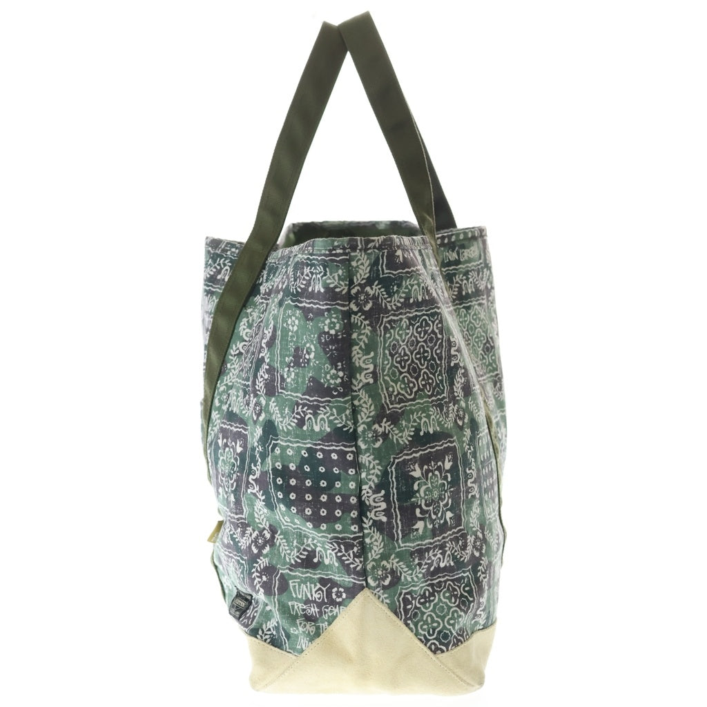 STUSSY(ステューシー) ×PORTER ×REYN SPOONER ポーター レインスプーナー ロゴパッチ バンダナ柄 トートバッグ グリーン