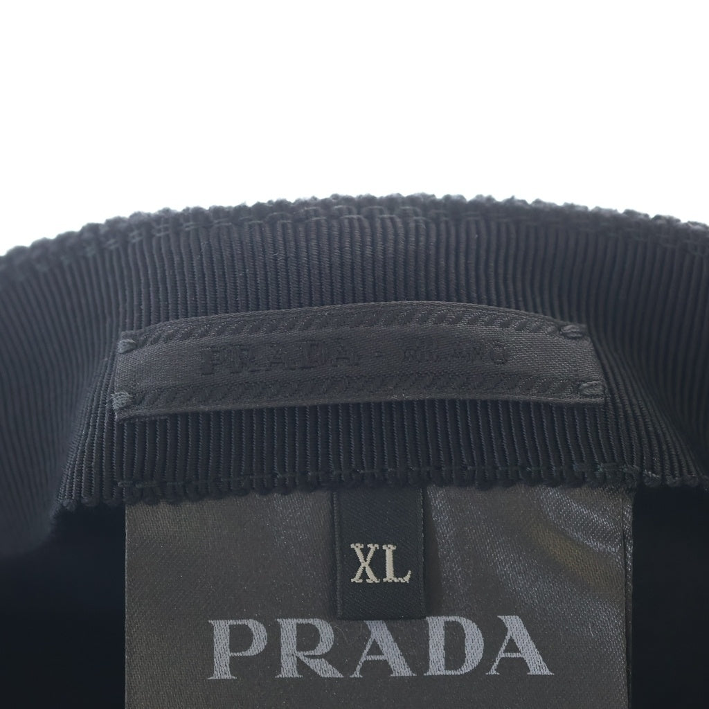 PRADA(プラダ) サイドロゴプレート6パネルキャップ コーデュロイ ブラック