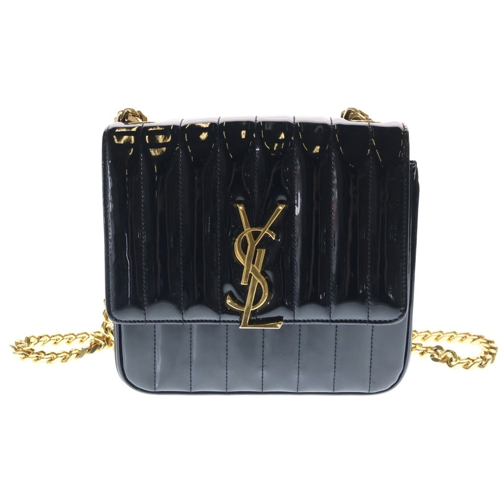 SAINT LAURENT PARIS(サンローランパリ) VICKY ヴィッキー パテントキルティングレザー チェーンショルダーバッグ ゴールド金具 ブラック BMB532612 レディース