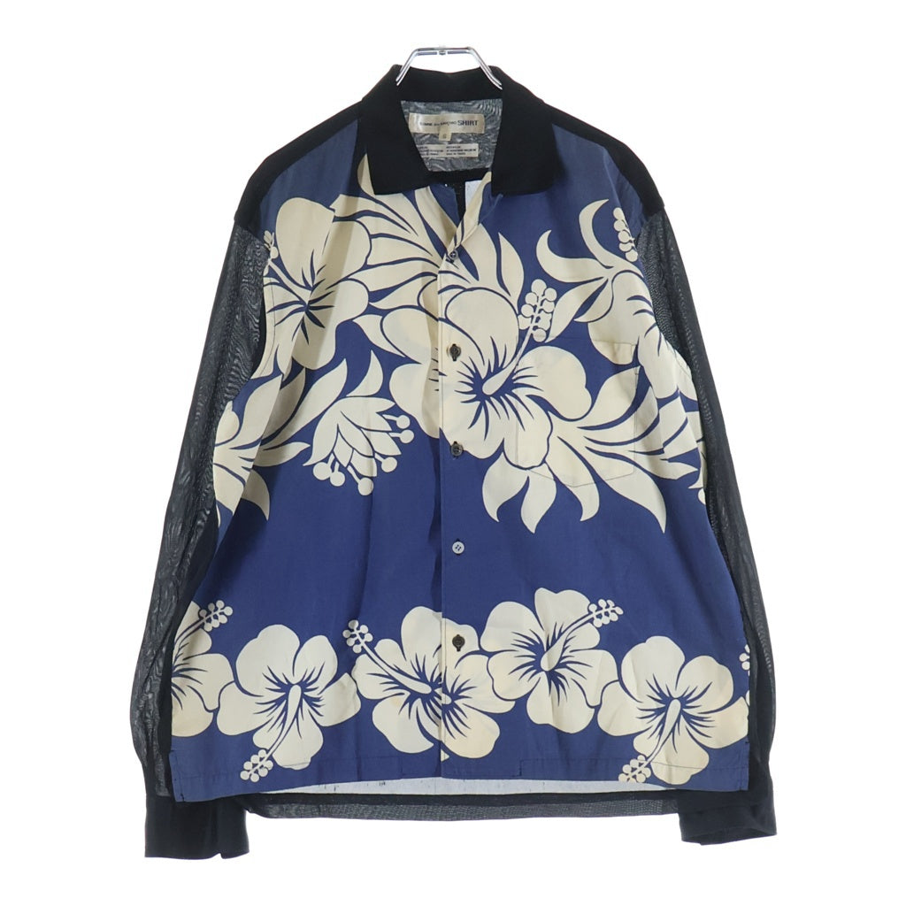COMME des GARCONS SHIRT(コムデギャルソンシャツ) 02AW ナイロン ロングスリーブ アロハシャツ ブルー/ブラック W10147