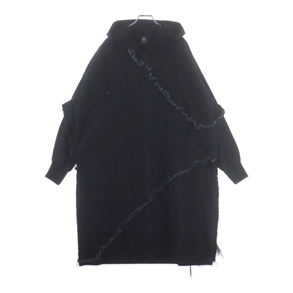 B Yohji Yamamoto(ビー ヨウジヤマモト) 18AW LONG DENIM PARKER ロング デニム パーカー フーデッドモッズコート ブラック NV-D54-004