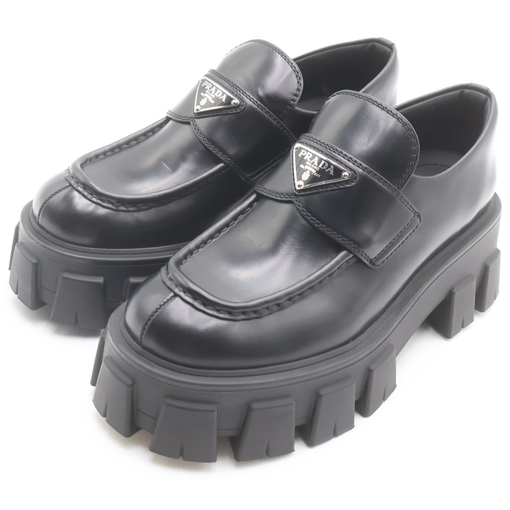PRADA(プラダ) BRUSHED LEATHER MONOLITH LOAFERS モノリス ブラッシュドレザー ローファー ブラック レディース 649