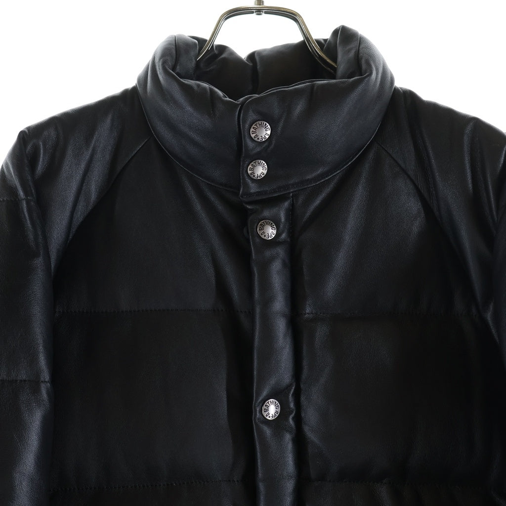 A BATHING APE(アベイシングエイプ) LETHER CLASSIC DOWN JACKET シープスキン 羊皮 レザー クラッシック ダウン ジャケット ブラック 001HJB801009X