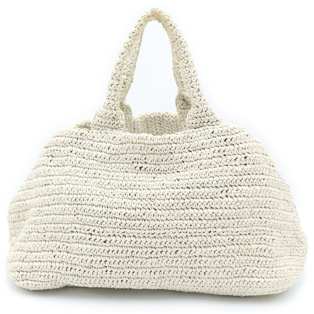 PRADA(プラダ) CANAPA カナパ ラフィア トライアングルロゴプレート カゴ ハンド トートバッグ ゴールド金具 アイボリー BN2302 レディース