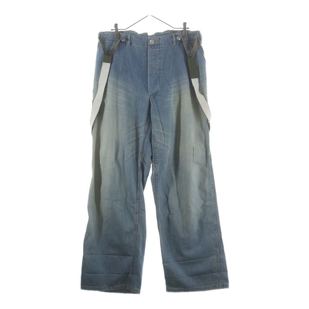 NO BRAND(ノーブランド) L.G.B./LGB(ルグランブルー) ヴィンテージ加工 バックル付 サスペンダー付きバギーデニムパンツ インディゴ KSA10-V-BAGGY/M