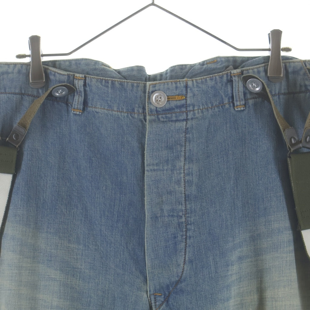 NO BRAND(ノーブランド) L.G.B./LGB(ルグランブルー) ヴィンテージ加工 バックル付 サスペンダー付きバギーデニムパンツ インディゴ KSA10-V-BAGGY/M
