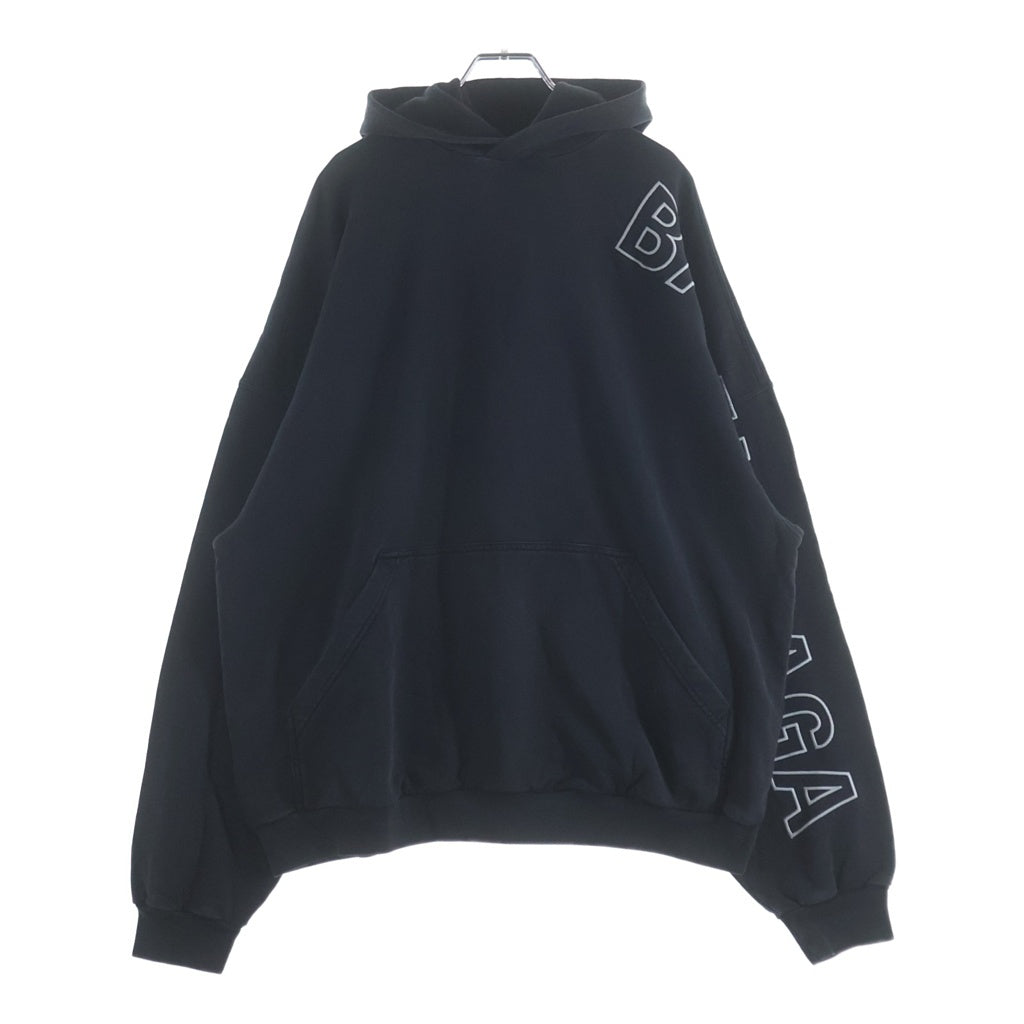 BALENCIAGA(バレンシアガ) 23AW WASHED BLACK ウオッシュド加工 アームロゴエンブロイダリー プルオーバースウェットパーカー フーディー ブラック 739024 TOVV2