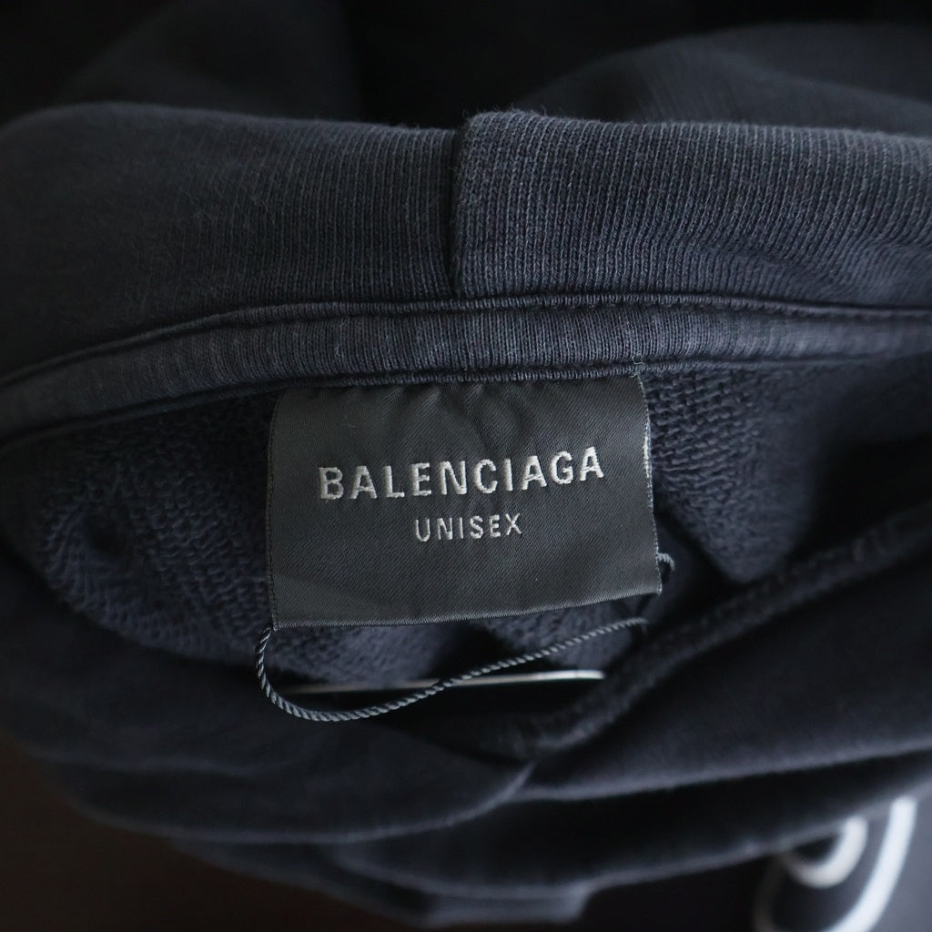BALENCIAGA(バレンシアガ) 23AW WASHED BLACK ウオッシュド加工 アームロゴエンブロイダリー プルオーバースウェットパーカー フーディー ブラック 739024 TOVV2