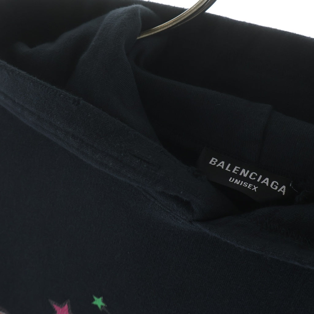 BALENCIAGA(バレンシアガ) 22AW ロゴプリント ダメージ加工 プルオーバースウェットパーカー フーディー ブラック 674986TMVH4