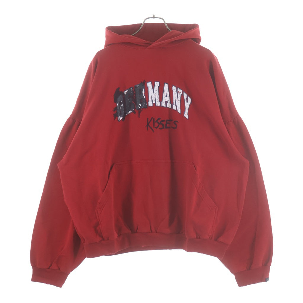 BALENCIAGA(バレンシアガ) 23AW Faux Logo Round Hem Hoodie フェイクロゴ ダメージ加工 プルオーバースウェットパーカー フーディー レッド 761458 TPVE3