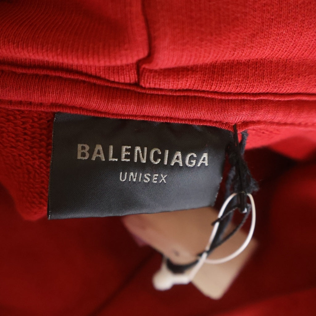 BALENCIAGA(バレンシアガ) 23AW Faux Logo Round Hem Hoodie フェイクロゴ ダメージ加工 プルオーバースウェットパーカー フーディー レッド 761458 TPVE3