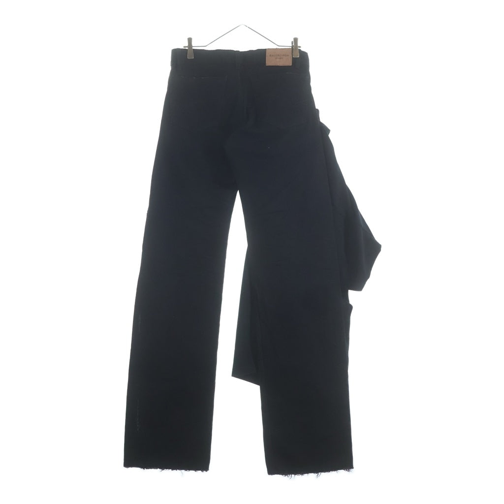 BALENCIAGA(バレンシアガ) レイヤード ポロシャツドッキング加工 ダメージ加工 バギーデニムパンツ ブラック 833435 TNW65