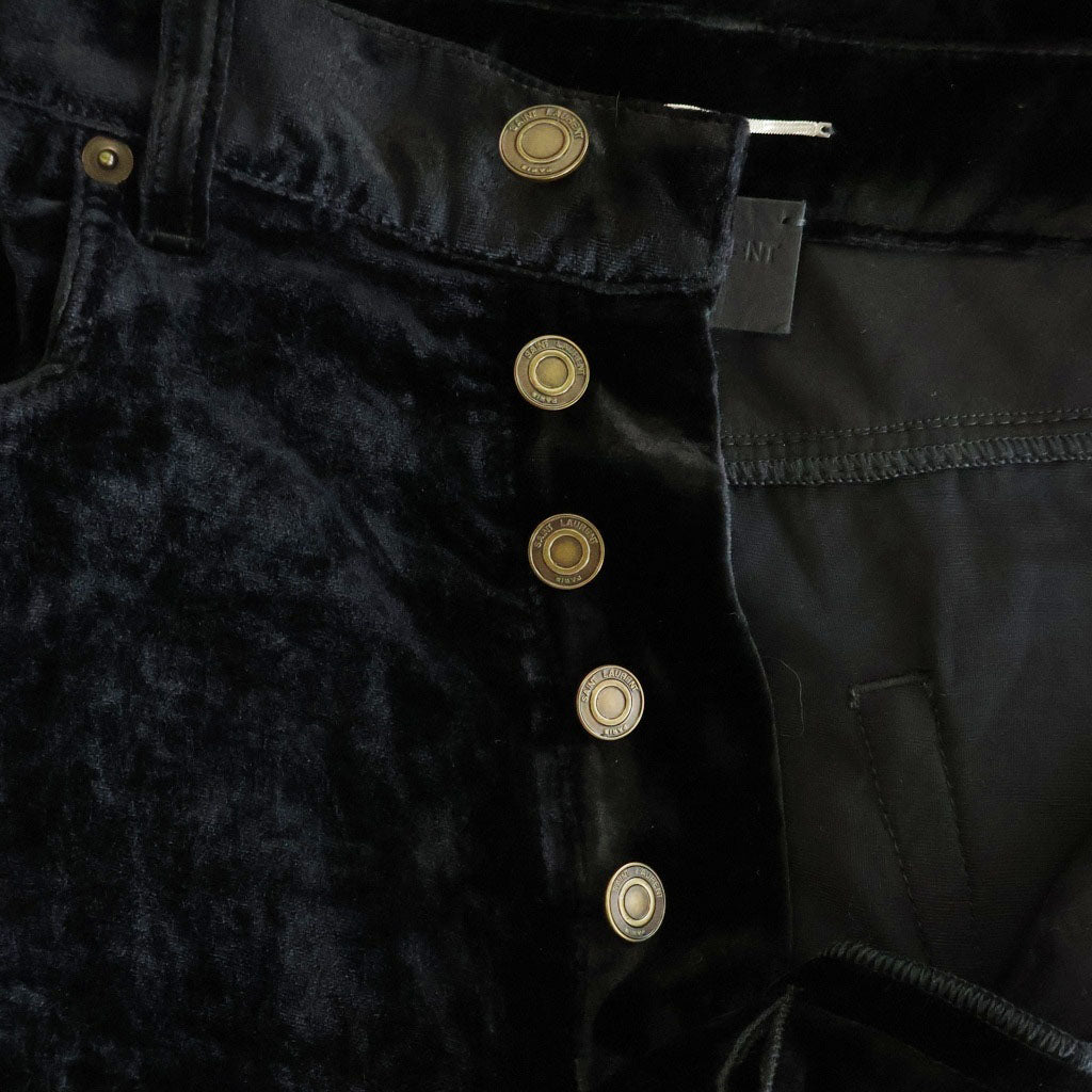 SAINT LAURENT PARIS(サンローランパリ) ベロア ボタンフライ ワイドロングパンツ ブラック 704607 Y05PA