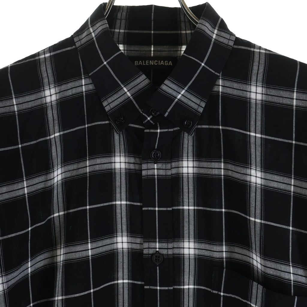BALENCIAGA(バレンシアガ) Back Logo Check L/S Shirt バックロゴ チェック柄 長袖ボタンダウンシャツ ブラック/ホワイト 556878 TDM03