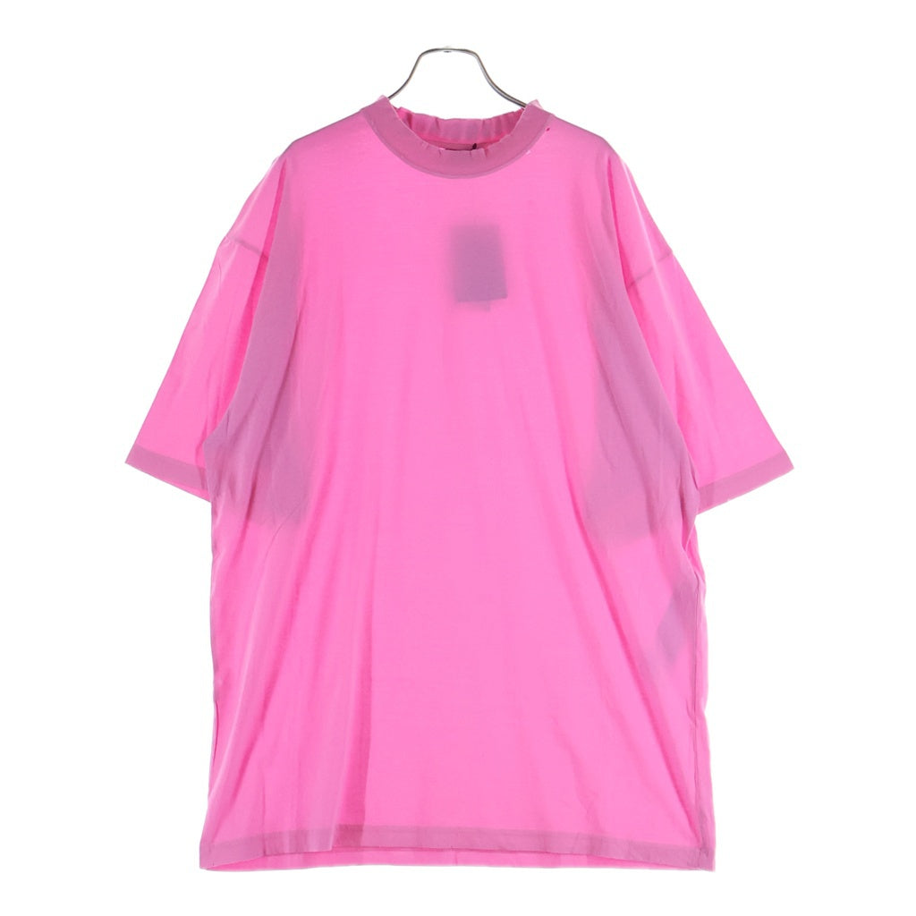 BALENCIAGA(バレンシアガ) 22SS Distressed T-shirt バックネックロゴ刺繍 ダメージ加工Tシャツ 半袖クルーネックカットソー ピンク 739784 TOVF4