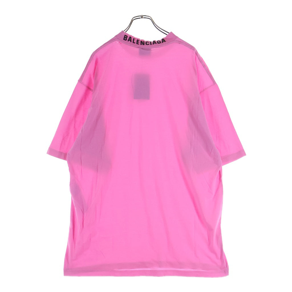 BALENCIAGA(バレンシアガ) 22SS Distressed T-shirt バックネックロゴ刺繍 ダメージ加工Tシャツ 半袖クルーネックカットソー ピンク 739784 TOVF4