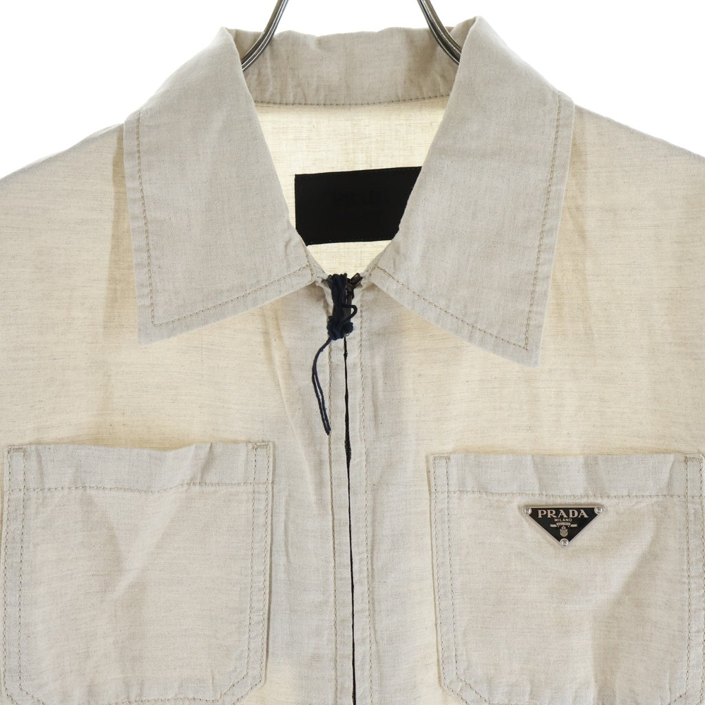 PRADA(プラダ) 23SS トライアングルロゴ ジップアップ リネン ニュートラル シャンブレーブルゾンジャケット ベージュ GEB255