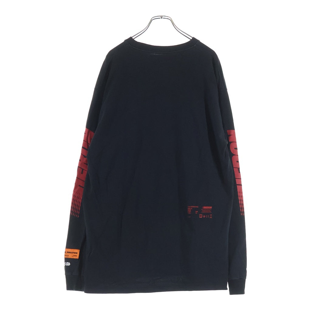 HERON PRESTON(ヘロンプレストン) 袖ロゴプリントTシャツ 長袖クルーネックカットソー ブラック HMAB002S19600050