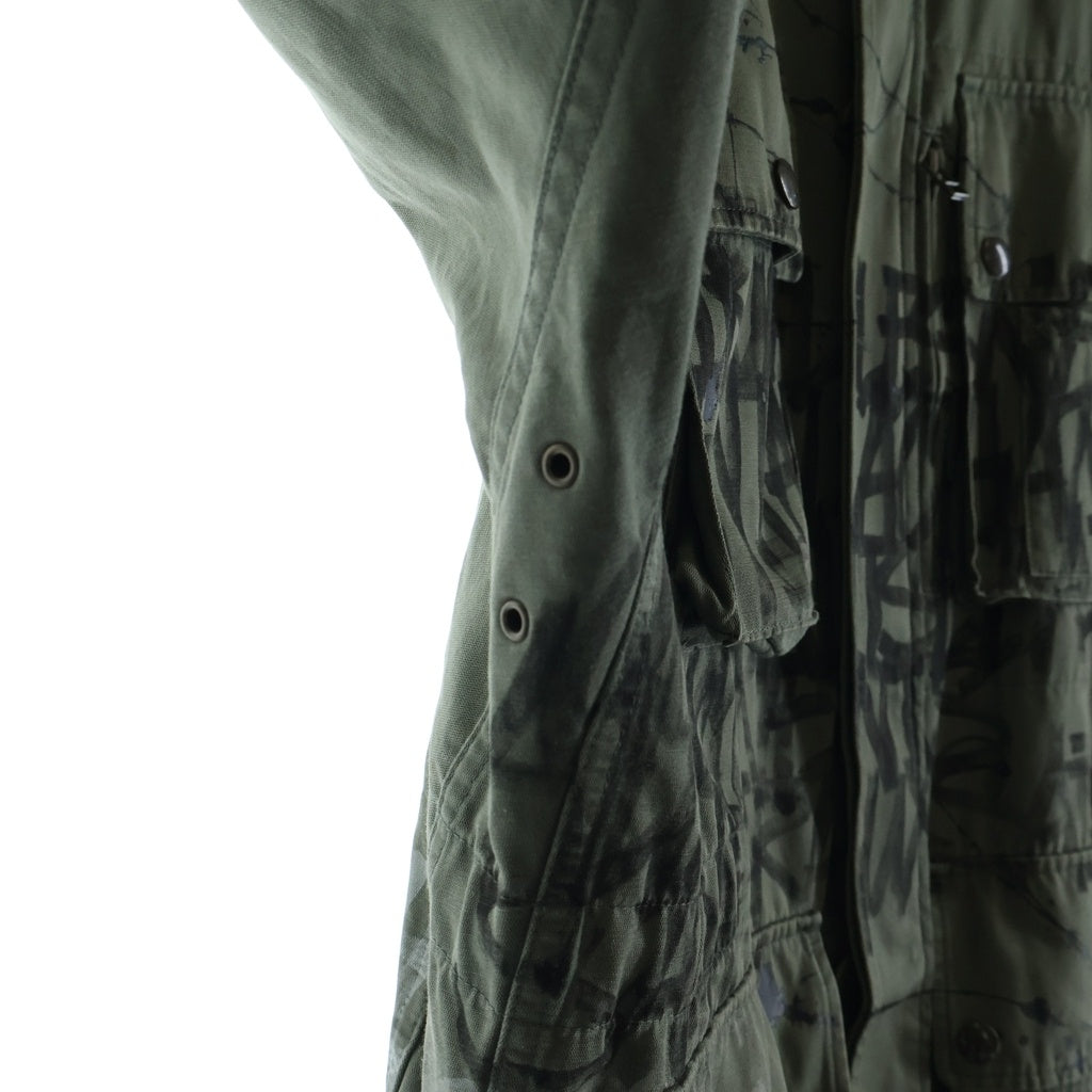 FAITH CONNEXION(フェイスコネクション) MULTIPOCKET PARKA マルチポケットパーカー ペイント加工 ジップアップジャケット カーキ X1200T76TZZ