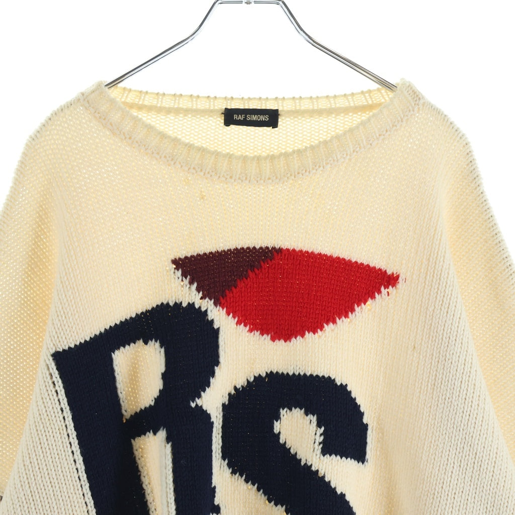 RAF SIMONS(ラフシモンズ) Oversized Instarsia Pull オーバーサイズ RSロゴ刺繍 クルーネックプルオーバーニットセーター ベージュ