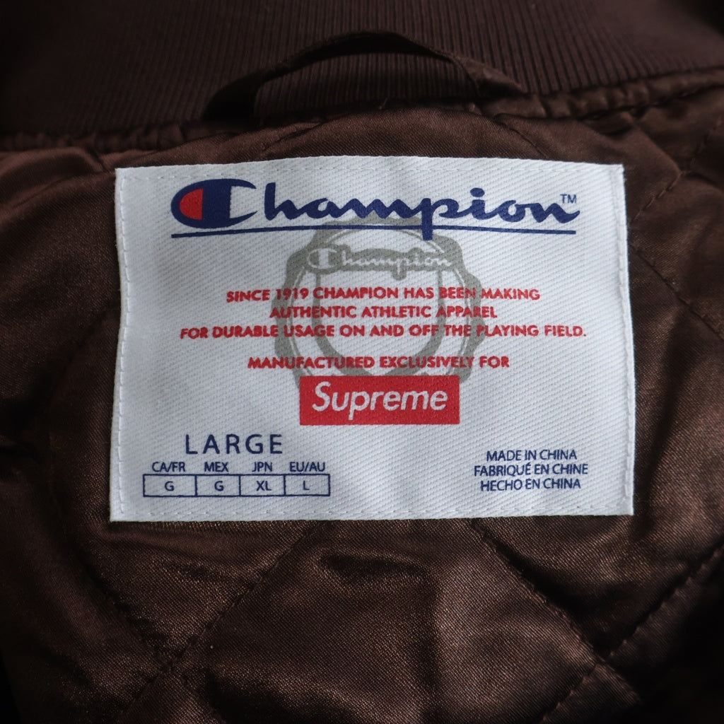 SUPREME(シュプリーム) 26SS ×Champion Satin Varsity Jacket チャンピオン ロゴ刺繍 サテンバーシティ ジャケット ブルゾン ブラウン