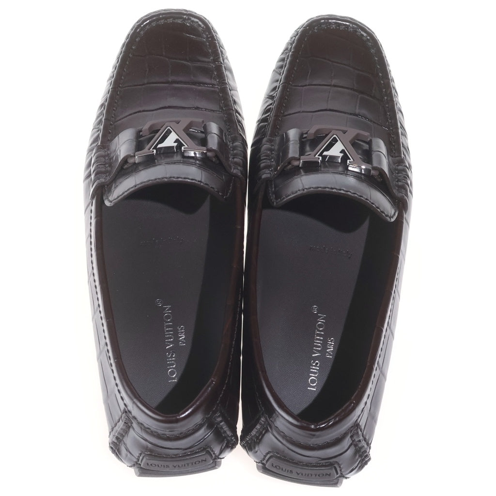 LOUIS VUITTON(ルイヴィトン) Monte Carlo Mocassin モンテカルロ クロコ型押し LVロゴプレート レザー モカシン シューズ ブラウン 1AD5ZG
